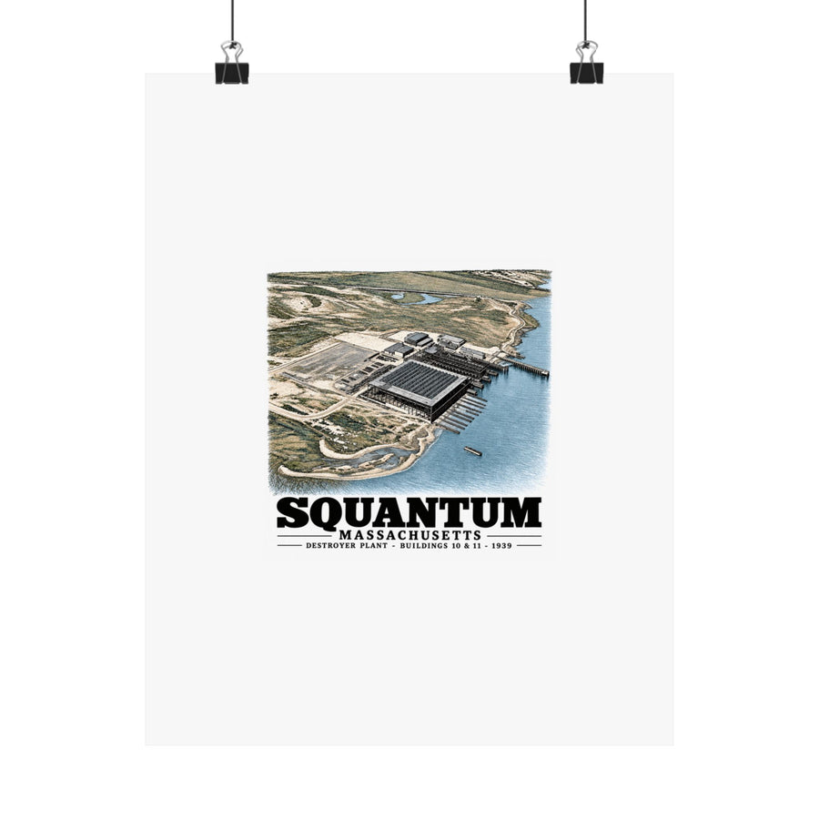 NRAB Squantum looking SWBldg # 10 & 11of former U.S. Destroyer Plant in center foreground Matte Heritage Poster — 11 × 14 and 18 × 24 in - Boston Harbor