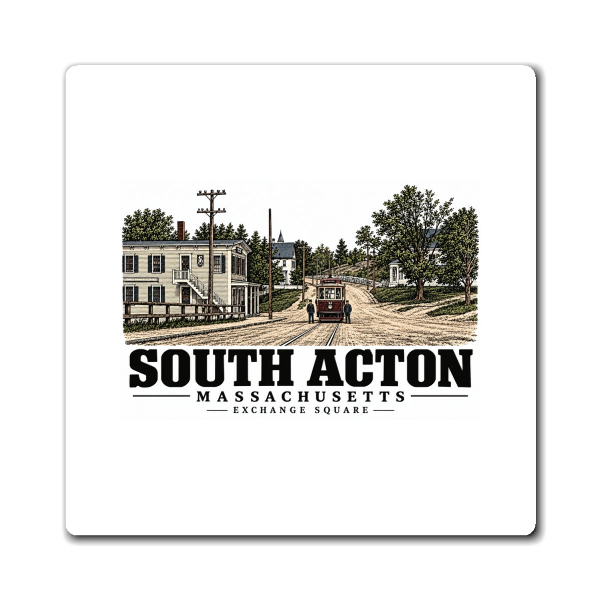 Illustrated Exchange Square in South Acton on square magnet