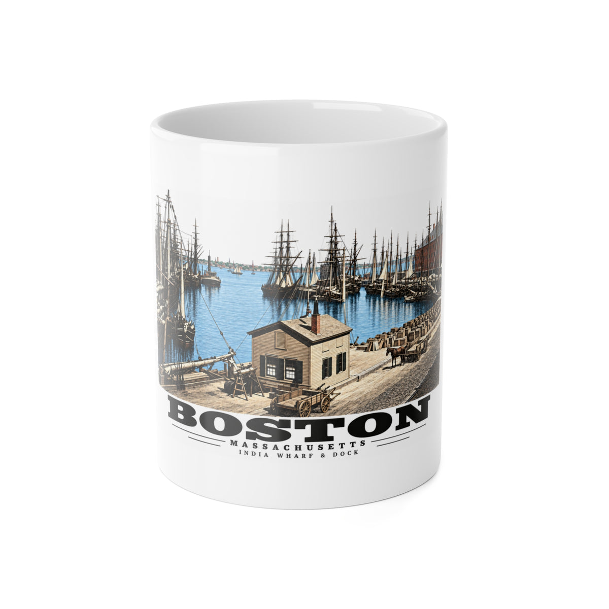 India Wharf and dock, Boston 11 oz White Ceramic Mug - Boston Harbor