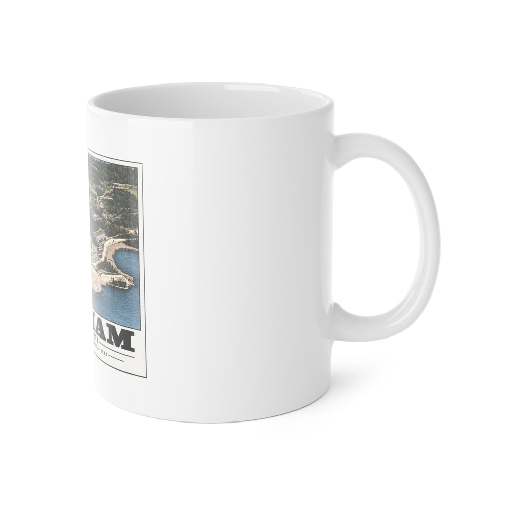 Construction progress New fill USNAD, Hingham, MA 11 oz White Ceramic Mug - Boston Harbor