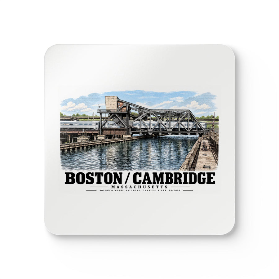 1.  GENERAL VIEW SHOWING BRIDGE IN 'CLOSED' POSITION - Boston & Maine Railroad, Charles River Bridges, Charles River, North Station vicinity, Boston, Suffolk County, MA Cork Back Coaster Set - Charles...