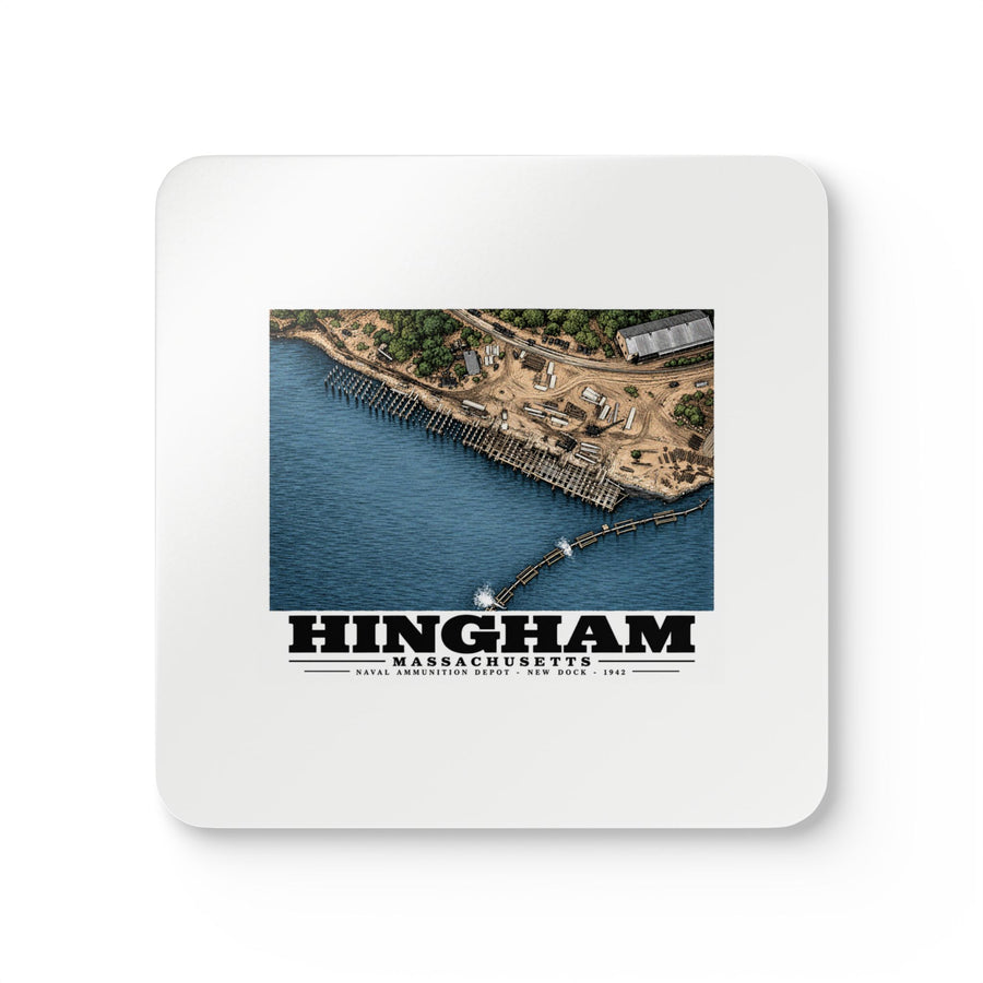 Construction of New Dock at Old USNAD Hingham, MA Cork Back Coaster Set - Boston Harbor