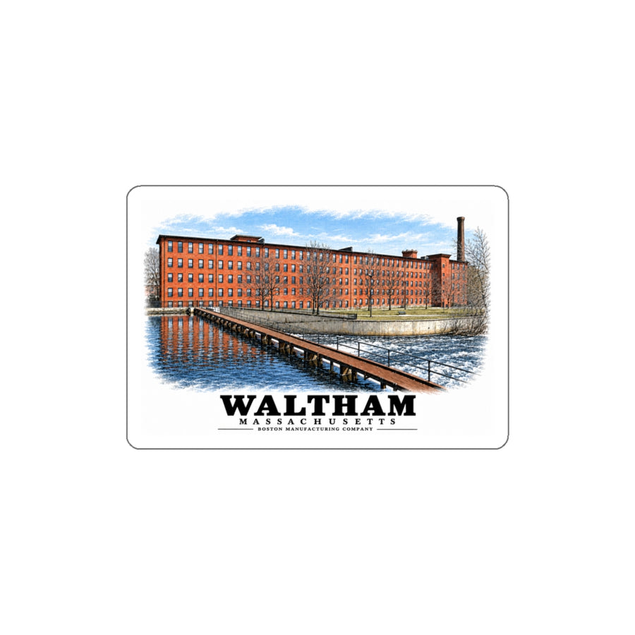 Boston Manufacturing Company, 144-190 Moody Street; Moody Street Dam, Charles River 4 in White Die-Cut Sticker - Charles River