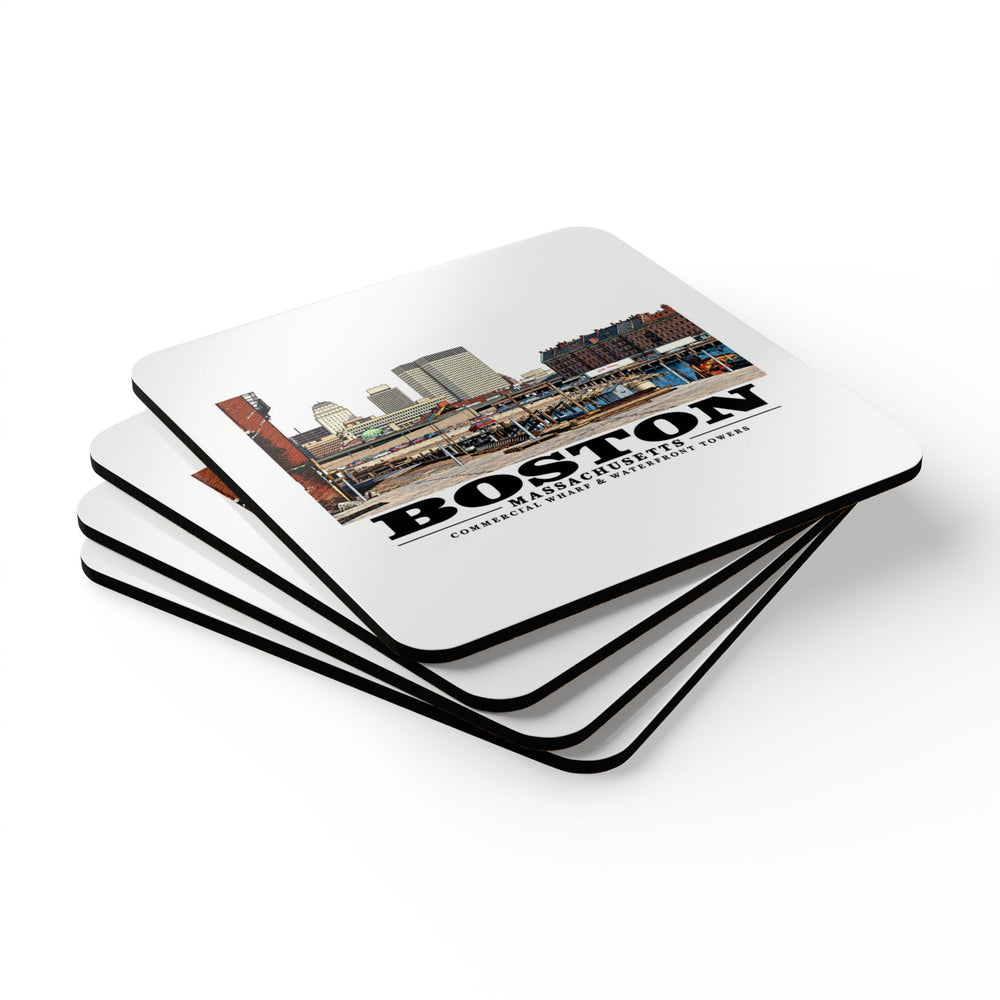 Commercial Wharf with new buildings Cork Back Coaster Set - Boston Harbor