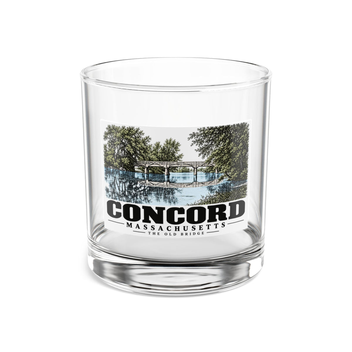 Illustrated The Old Bridge in Concord on rocks glass