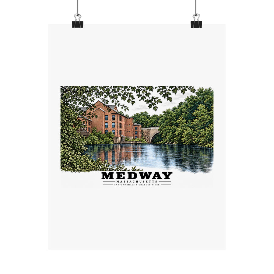Sanford Mills and Sanford Street Bridge, Charles River, Medway village Matte Heritage Poster — 11 × 14 and 18 × 24 in - Charles River