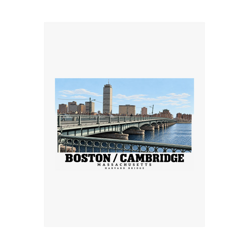 Flat poster front with Harvard Bridge artwork and Boston/Cambridge lettering