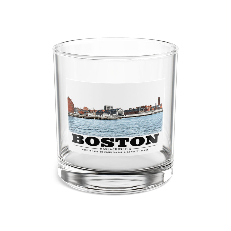 Long Wharf left to Commercial and Lewis right 10 oz Rocks Glass - Boston Harbor
