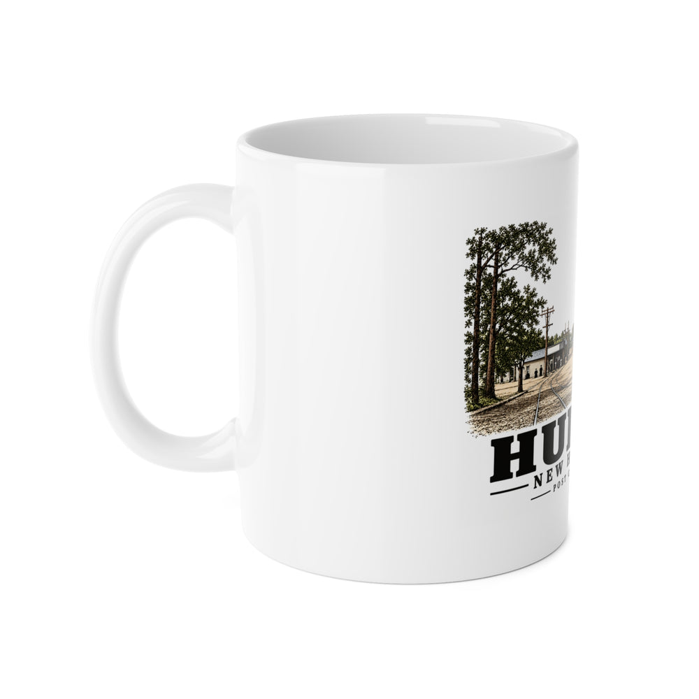 Left-handle side view of Post Office Square white ceramic mug, Hudson, New Hampshire.