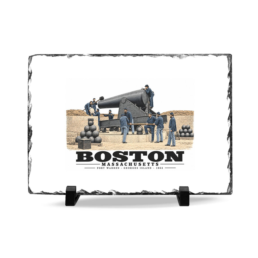 View of the 15 inch gun, Fort Warren, 1864 7 × 11 in Slate Desk Plaque - Boston Harbor