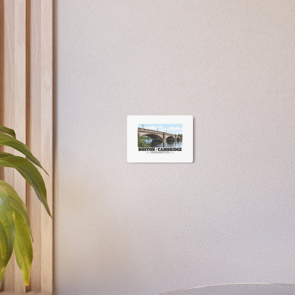 Anderson Memorial Bridge close arch view metal print on a beige wall beside a plant