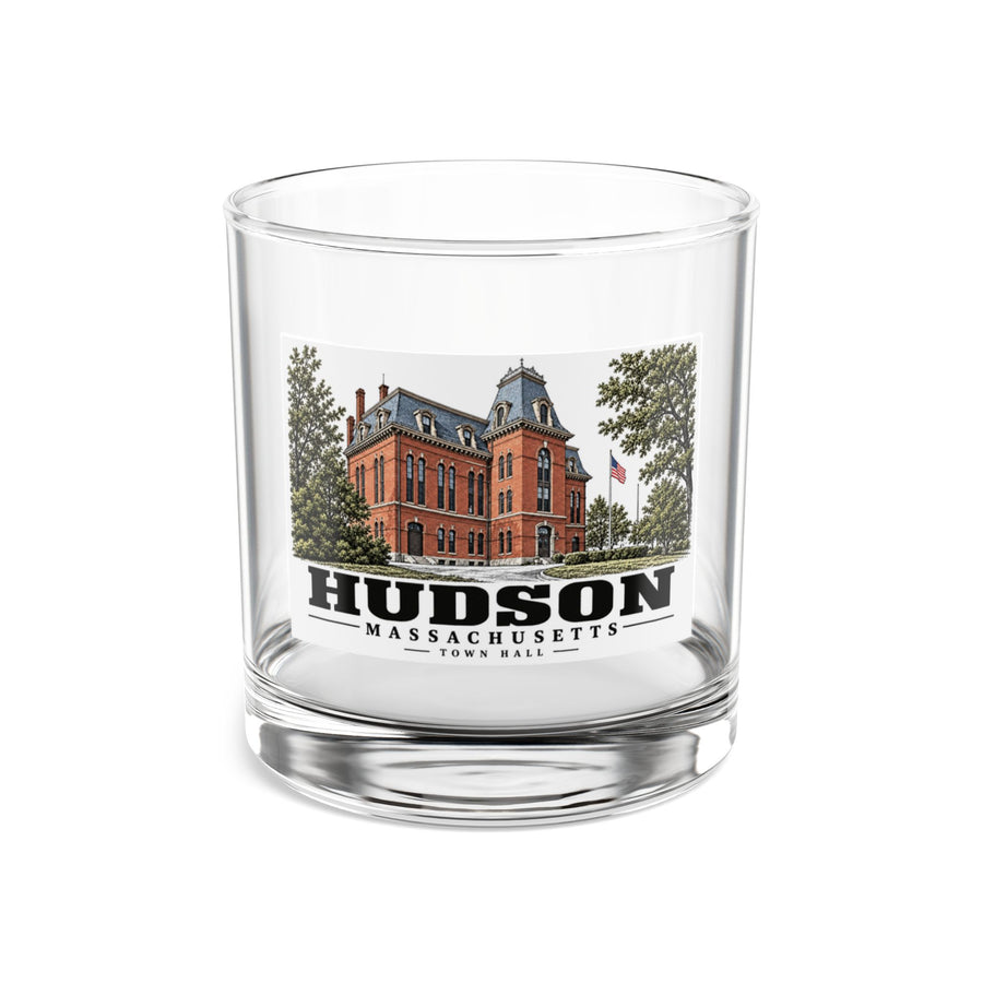 Illustrated Town Hall in Hudson on rocks glass