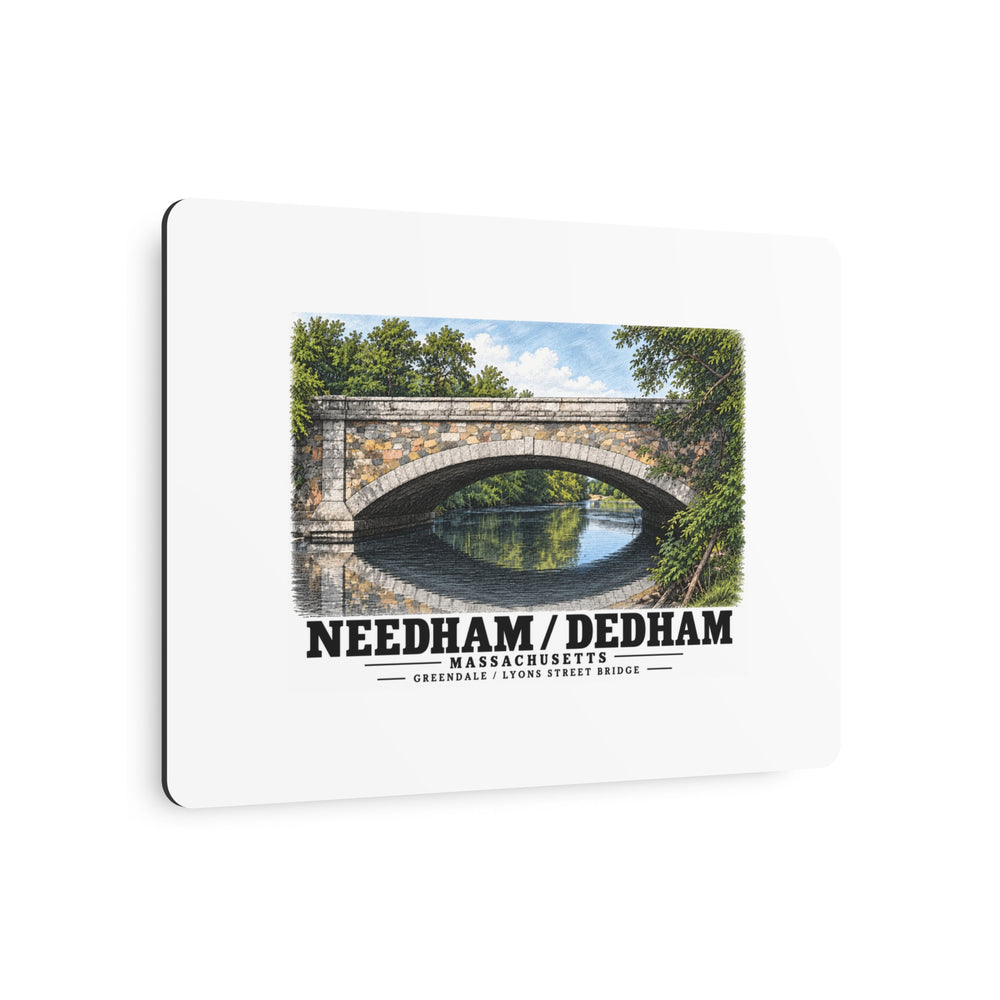Angled view of Greendale Avenue / Lyons Street Bridge stone arch and reflection metal print with its dark edge visible