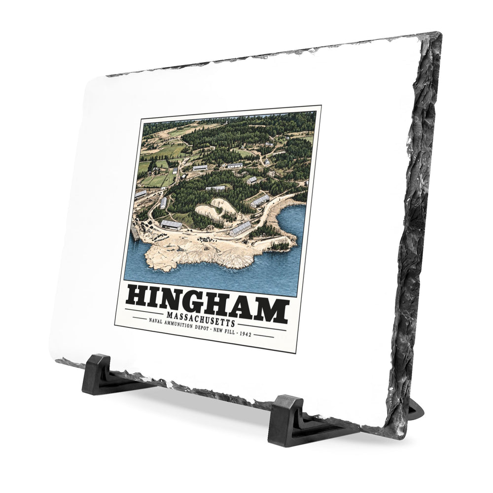 Construction progress New fill USNAD, Hingham, MA 7 × 11 in Slate Desk Plaque - Boston Harbor