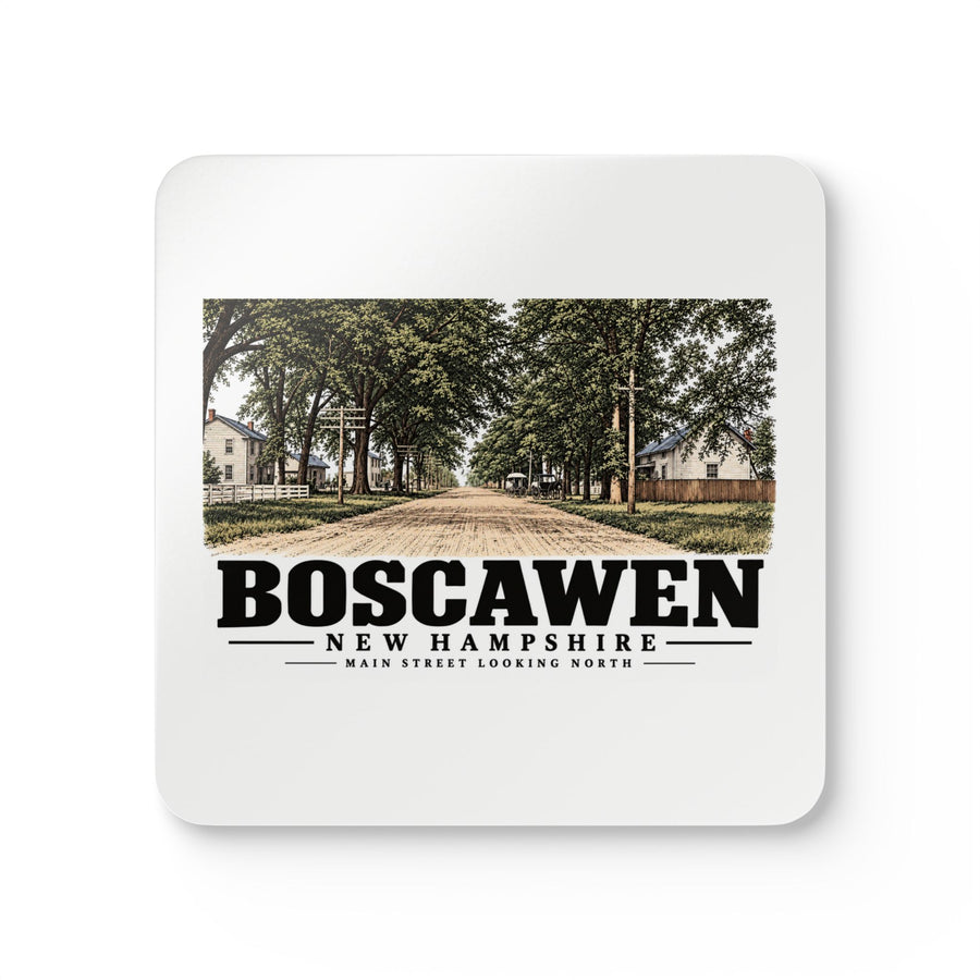 Front of Main Street Looking North square cork-backed coaster set, Boscawen, New Hampshire.