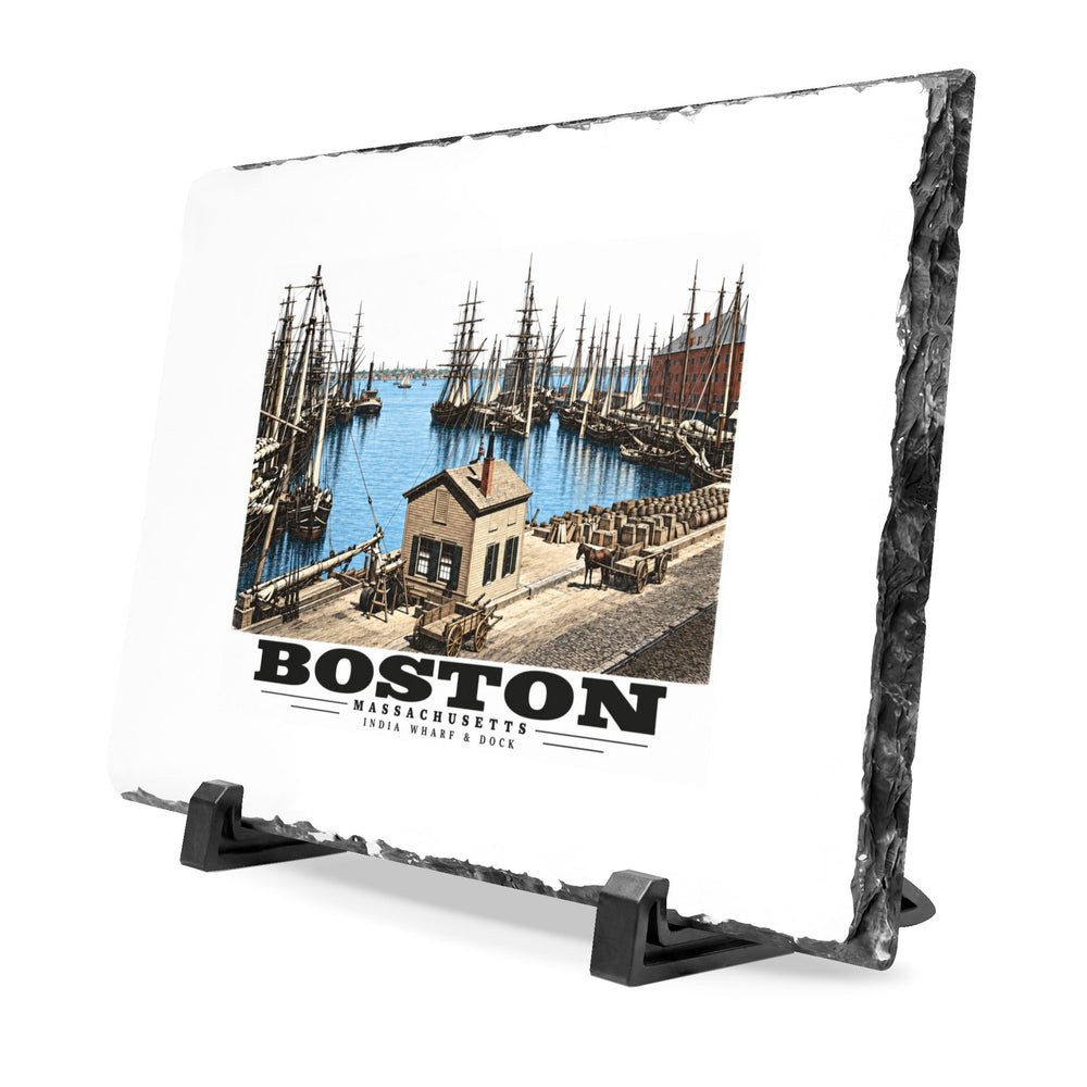 India Wharf and dock, Boston 7 × 11 in Slate Desk Plaque - Boston Harbor