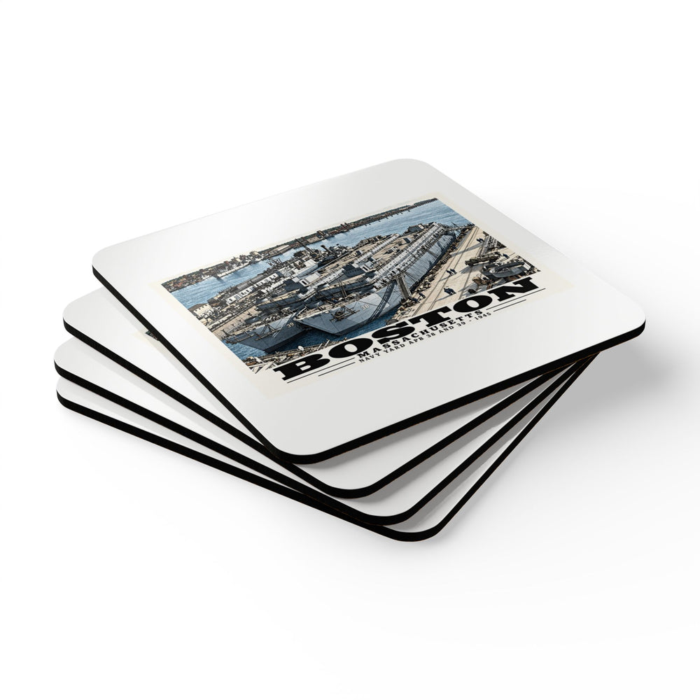 Illustrated APB-38 and APB-39 at Boston Navy Yard in Charlestown on corkwood coaster set