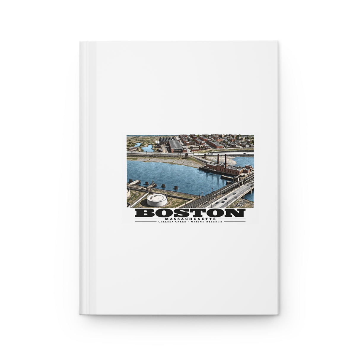 Orient Heights taken at 600 feet-Shore line, Chelsea Creek, East Boston Matte Hardcover Journal - Boston Harbor
