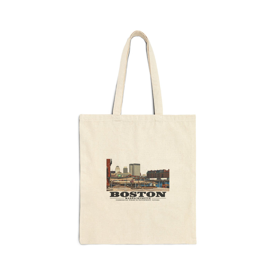 Commercial Wharf with new buildings Natural Heavy Canvas Tote - Boston Harbor