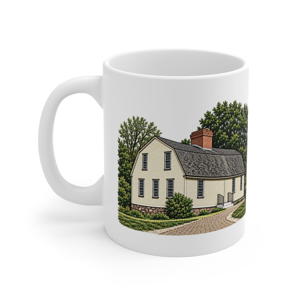 Pawtucket Sylvanus Brown House 11 oz ceramic mug — artwork view, handle left — Familiar History