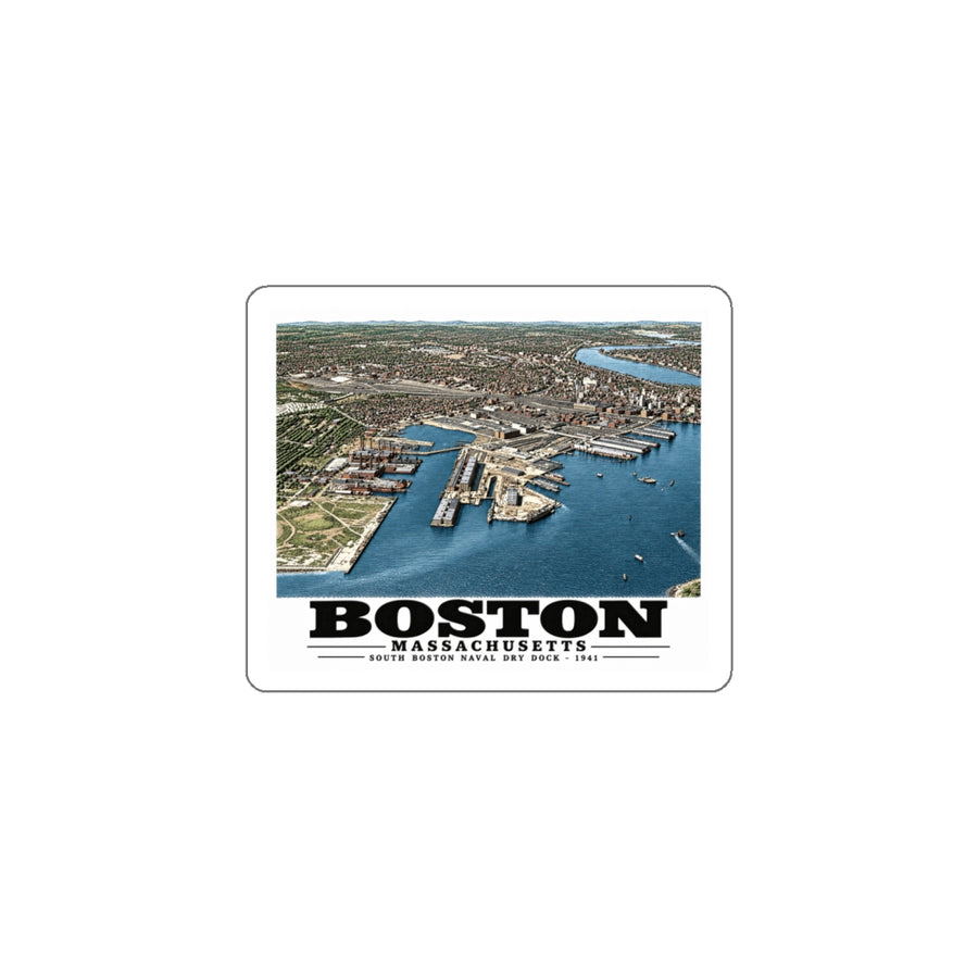 Navy Yard Annex, So. Boston, MA from East, 3000 feet 4 in White Die-Cut Sticker - Boston Harbor