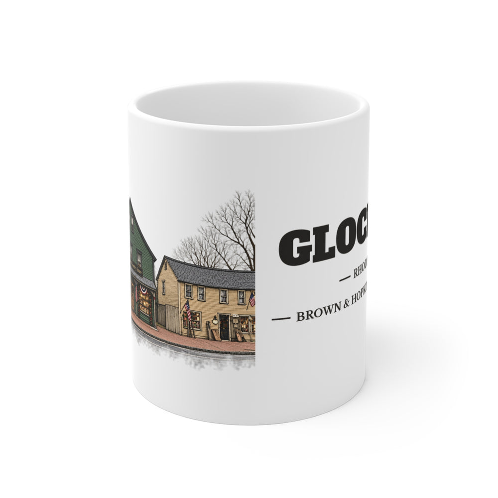 Glocester Brown & Hopkins Country Store, Chepachet 11 oz ceramic mug — artwork view, handle left — Familiar History