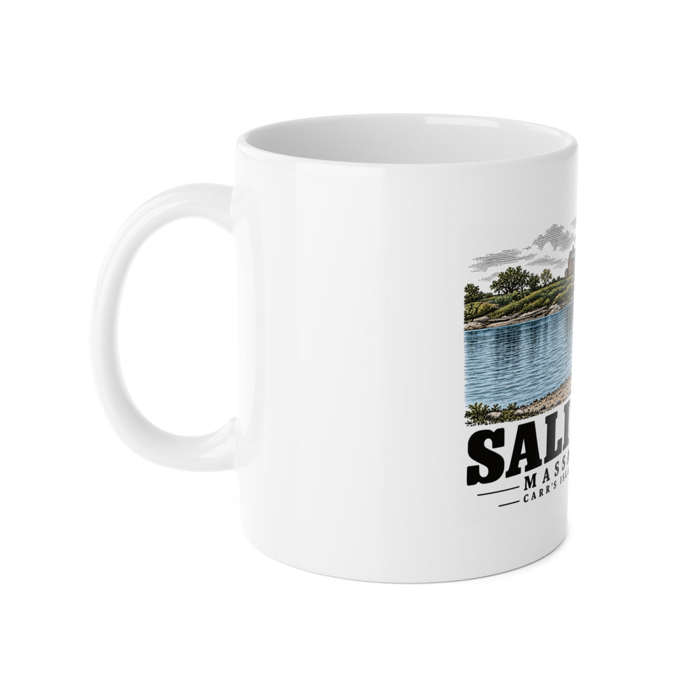 Salisbury Carr’s Island old house and ferry landing 11 oz White Ceramic Mug - Merrimack Valley Goods