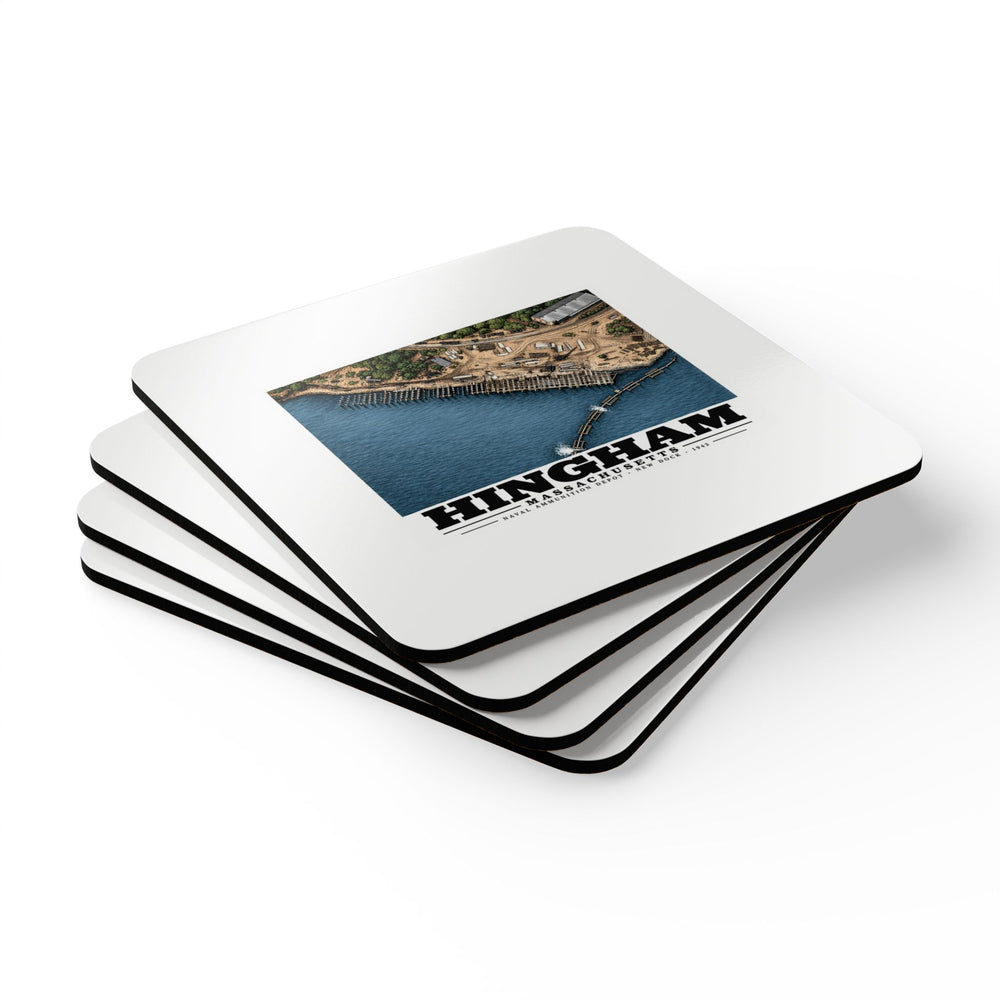 Construction of New Dock at Old USNAD Hingham, MA Cork Back Coaster Set - Boston Harbor