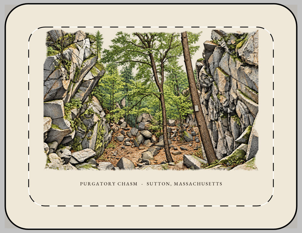 Sutton Purgatory Chasm 13-inch laptop sleeve mockup showing the full illustrated print
