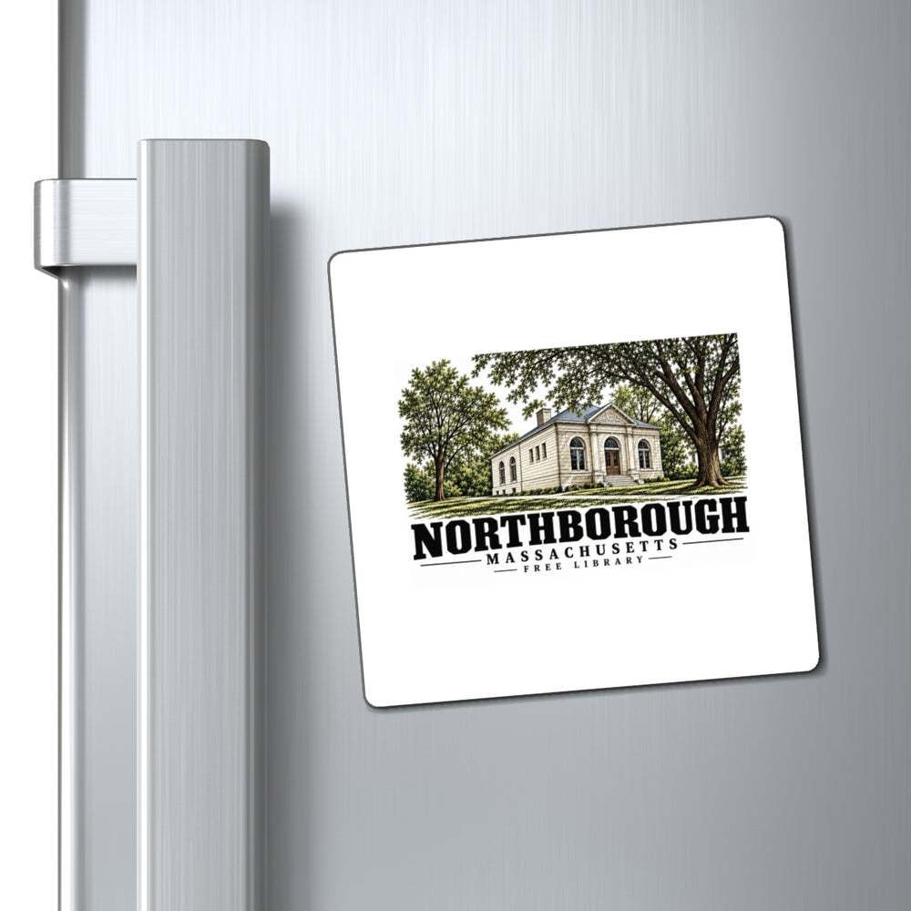 Illustrated Free Library in Northborough on square magnet