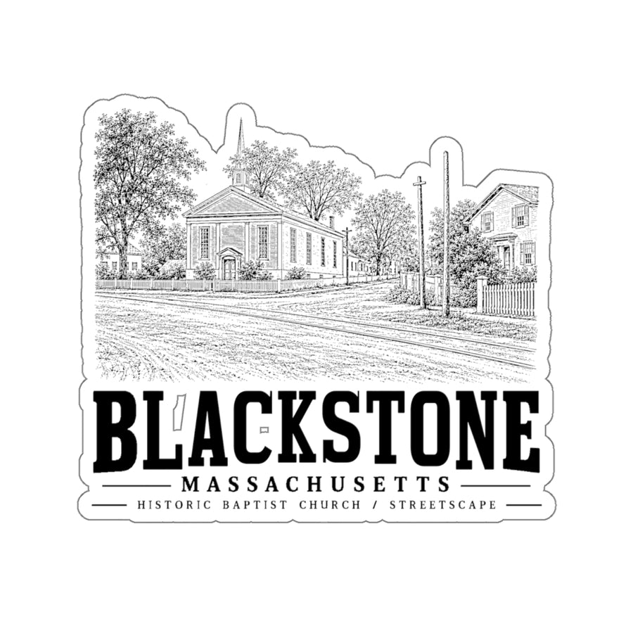 Blackstone Historic Baptist Church / Streetscape 4 in Die-Cut Sticker in White — front view