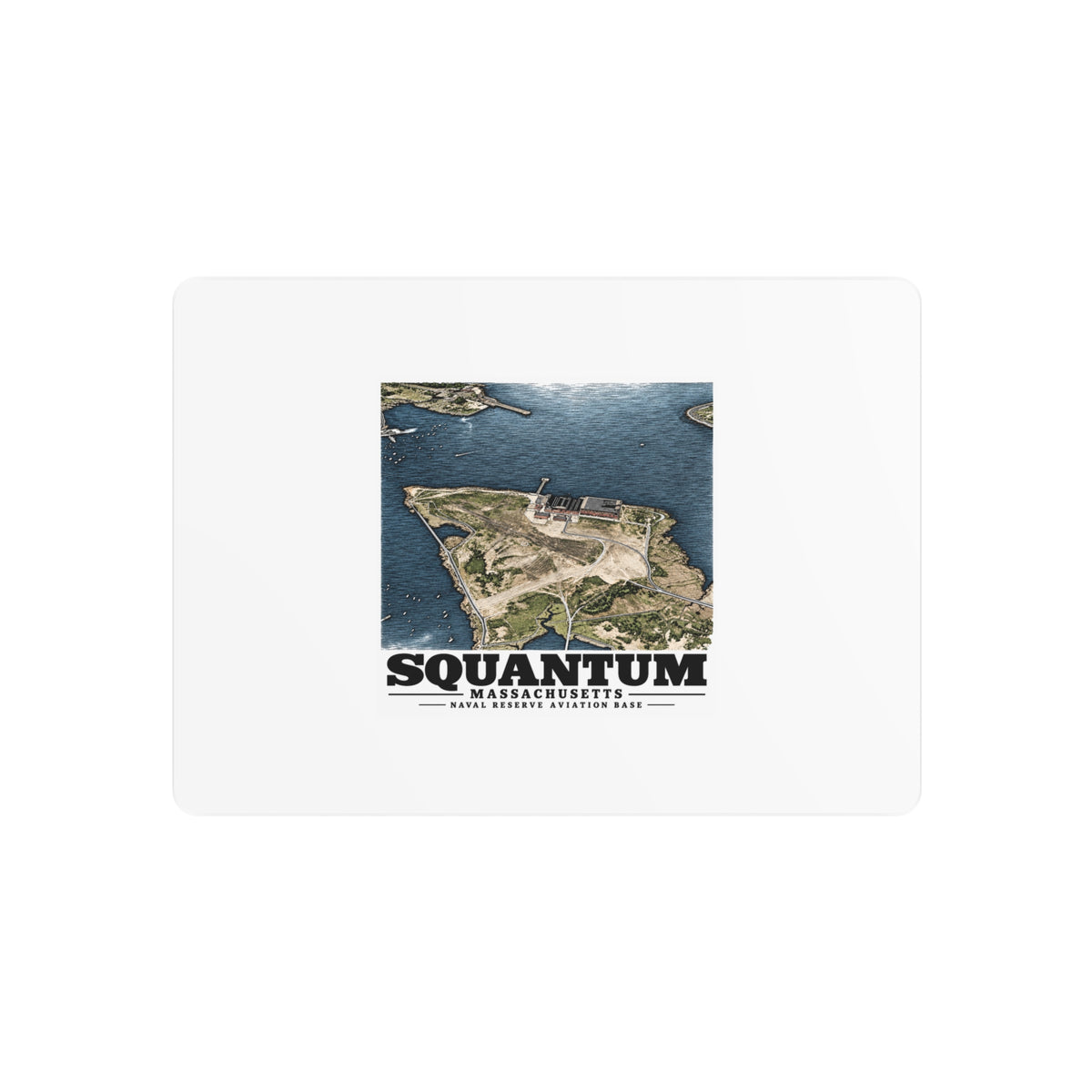 NRAB Squantum Boston, MA landing field and buildings looking north into Dorchester Bay 7 × 5 in Horizontal Metal Wall Art - Boston Harbor