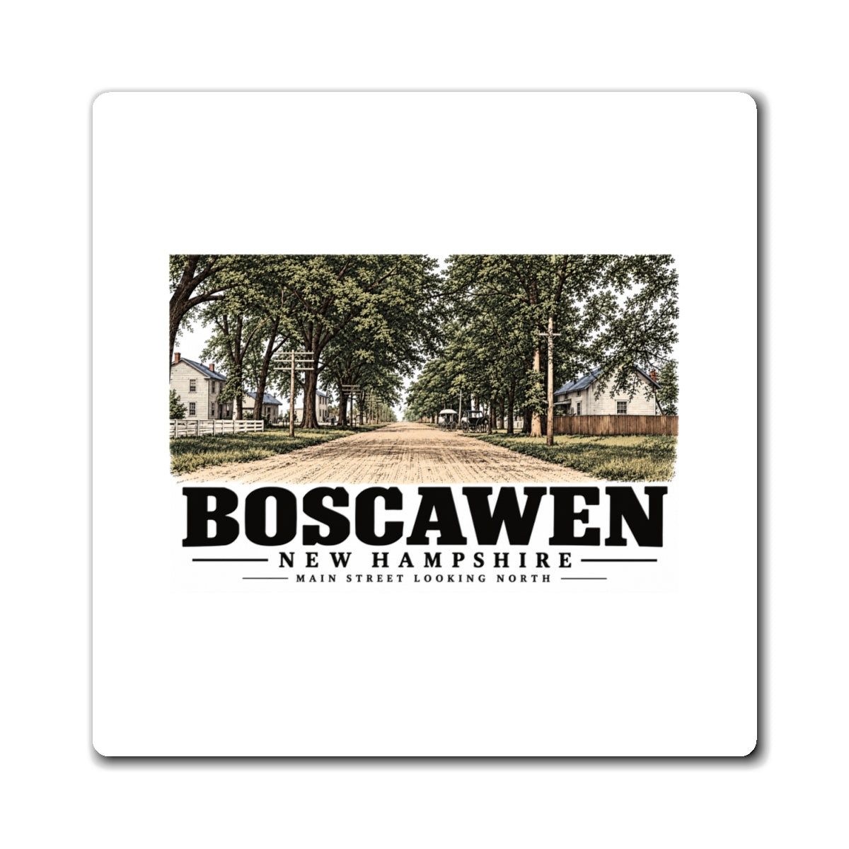 Front of Main Street Looking North square vinyl magnet, Boscawen, New Hampshire.