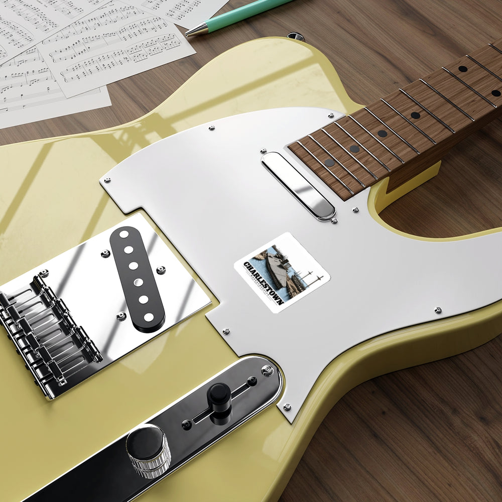 Navy Yard waterfront sticker applied to electric guitar