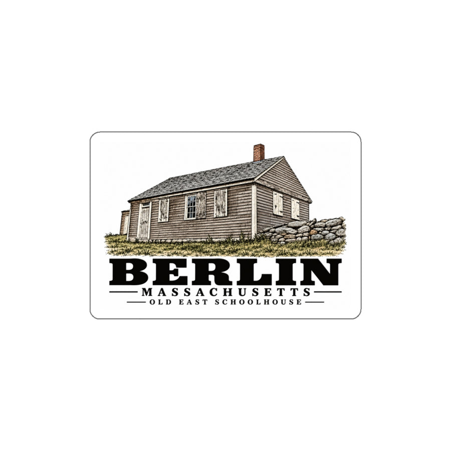 Illustrated Old East Schoolhouse in Berlin on die-cut sticker