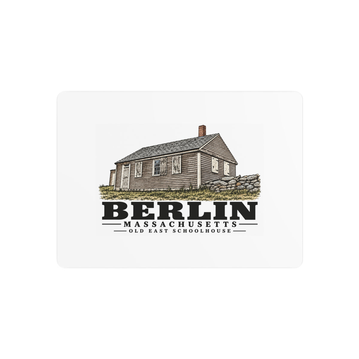 Illustrated Old East Schoolhouse in Berlin on metal art sign