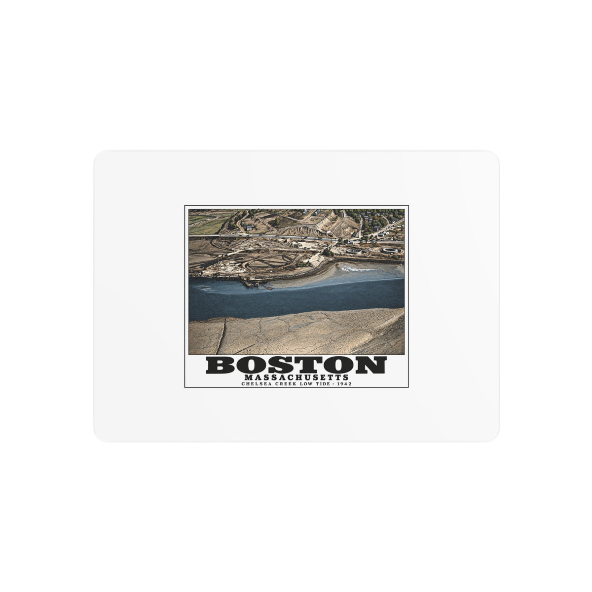 Shoreline, Chelsea Creek, East Boston, MA, Low Tide, Oil Storage 7 × 5 in Horizontal Metal Wall Art - Boston Harbor