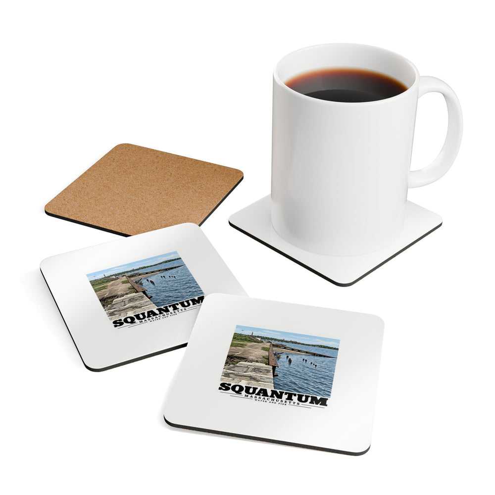 Water and pier Cork Back Coaster Set - Boston Harbor