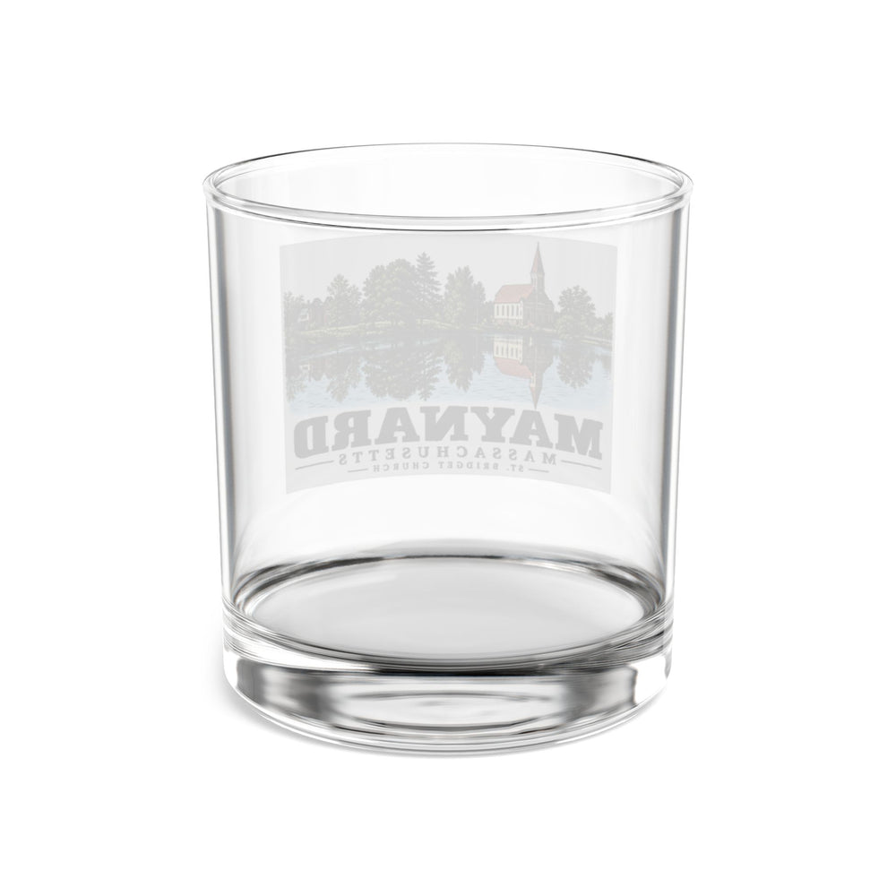 Illustrated St. Bridget Church in Maynard on rocks glass