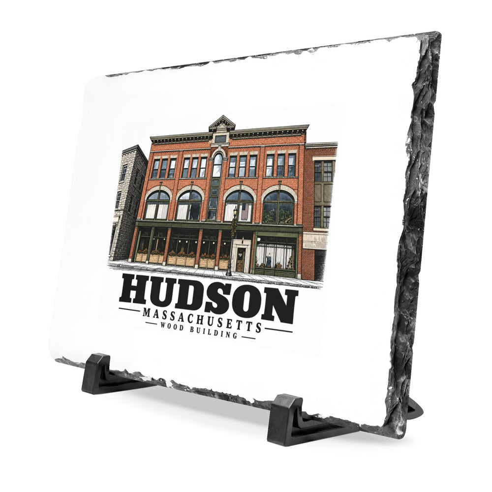 Illustrated Wood Building in Hudson on slate desk plaque