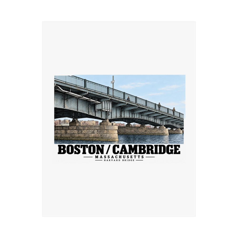 Flat poster front with Harvard Bridge artwork and Boston/Cambridge lettering