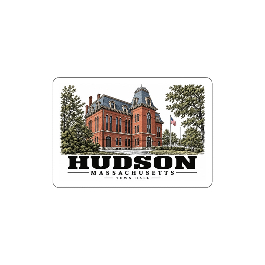 Illustrated Town Hall in Hudson on die-cut sticker
