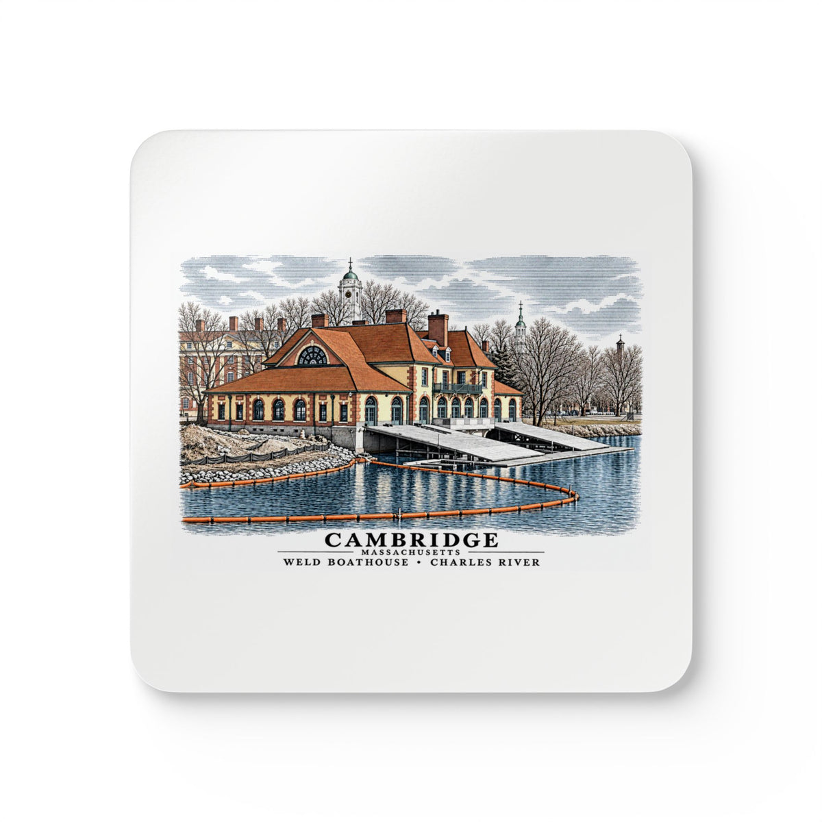Weld Boathouse, 971 Memorial Drive, beside Anderson Bridge Cork Back Coaster Set - Charles River