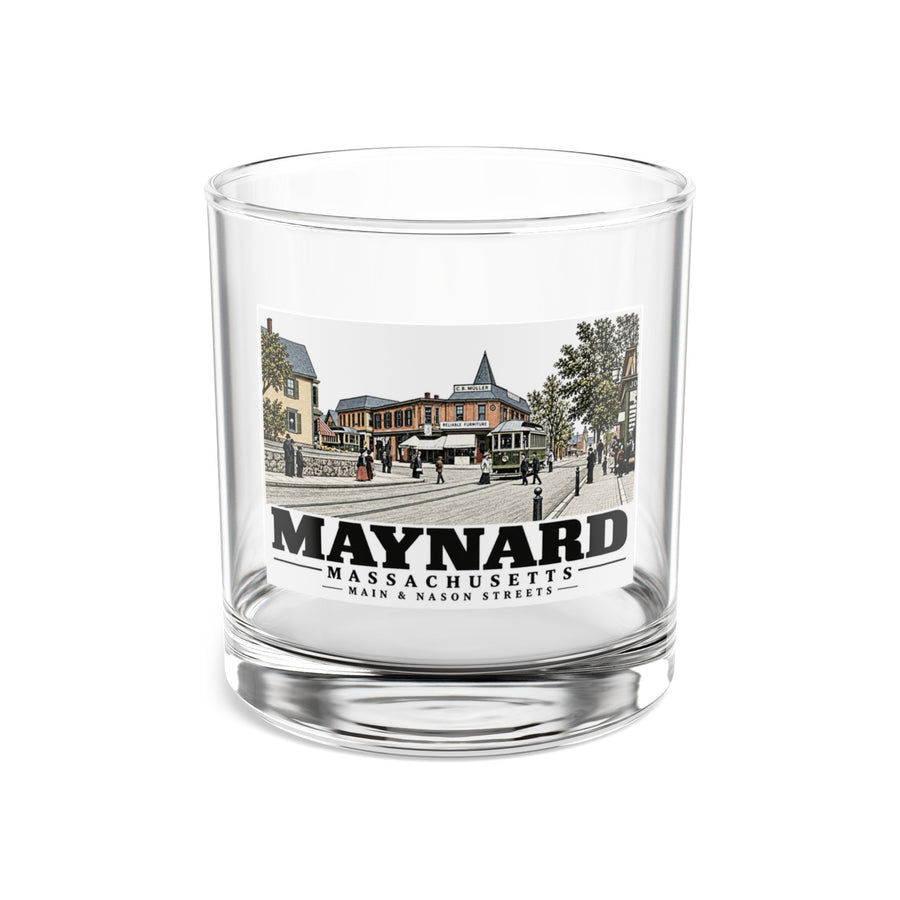 Illustrated Main & Nason Streets in Maynard on rocks glass