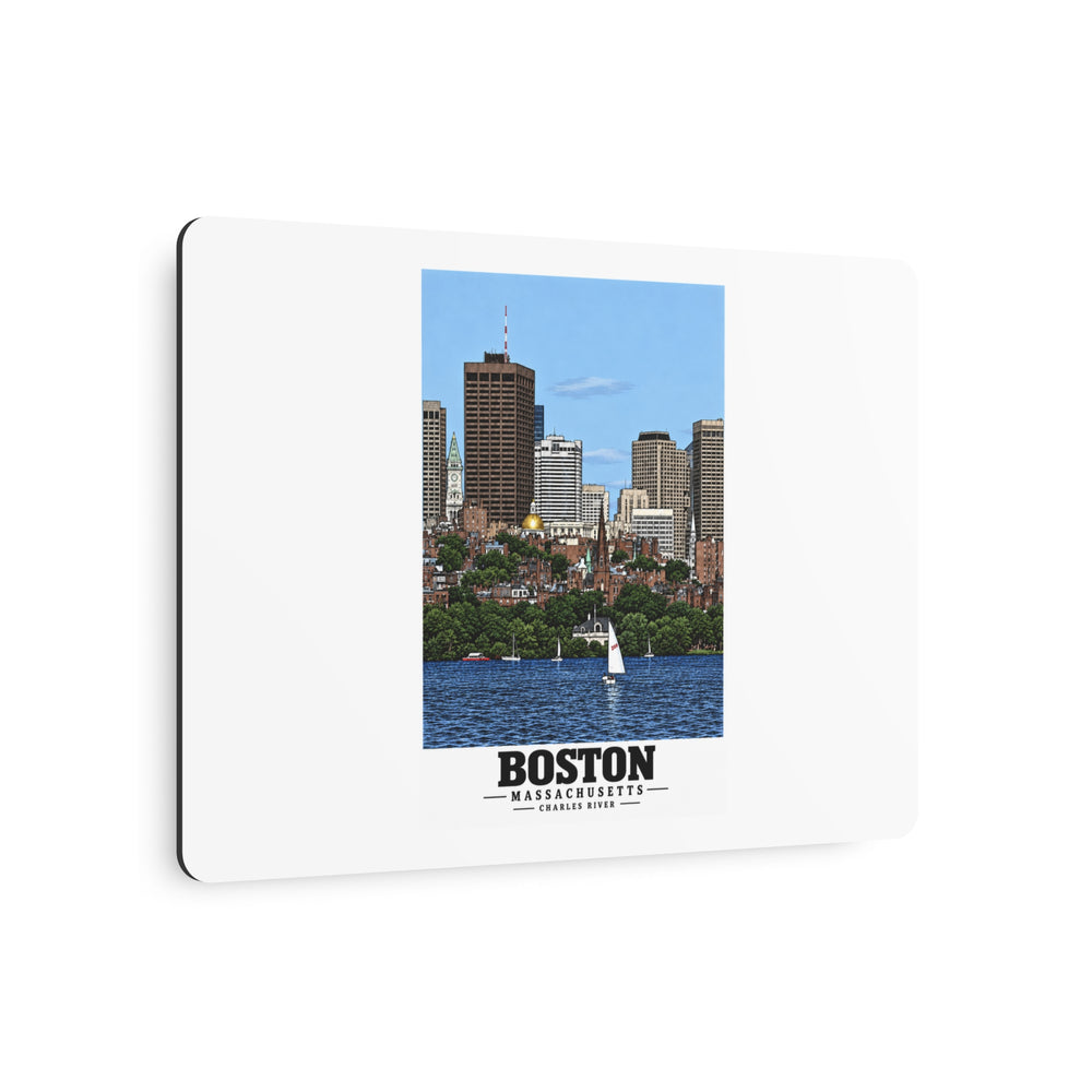 Illustrated View of Boston, Massachusetts, from the Charles River in Boston and Cambridge on metal art sign