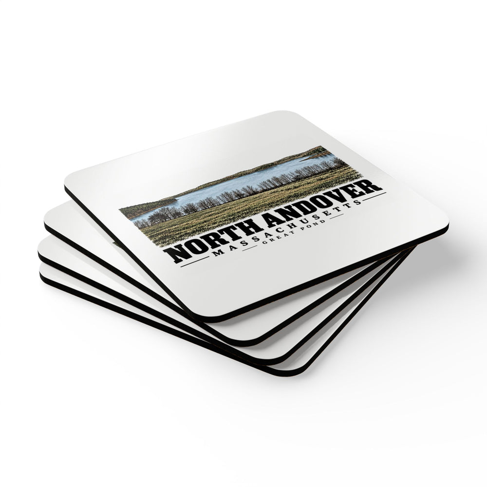 North Andover View of Great Pond, North Andover Cork Back Coaster Set - Merrimack Valley Goods