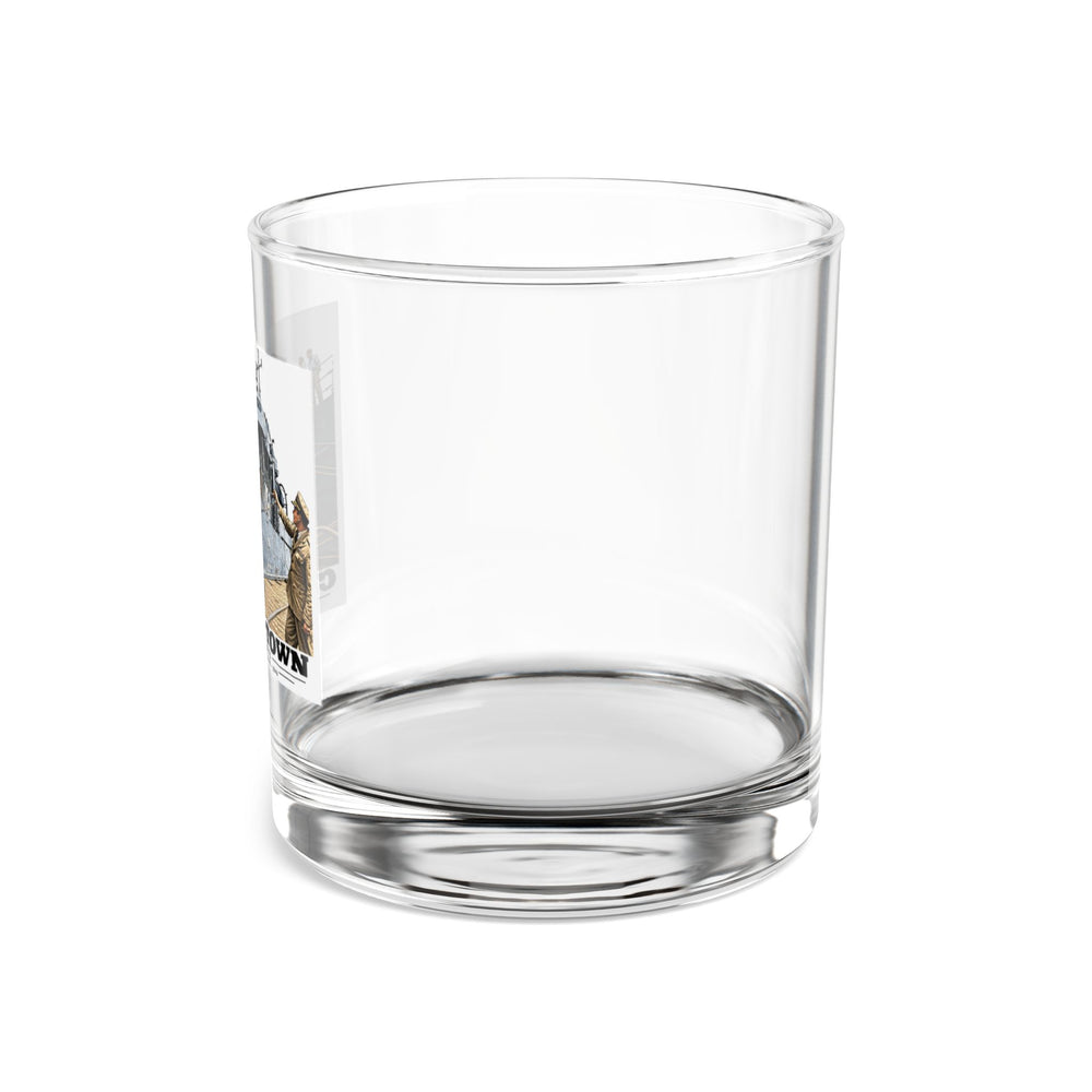 Illustrated USS Braine at Boston Navy Yard in Charlestown on rocks glass
