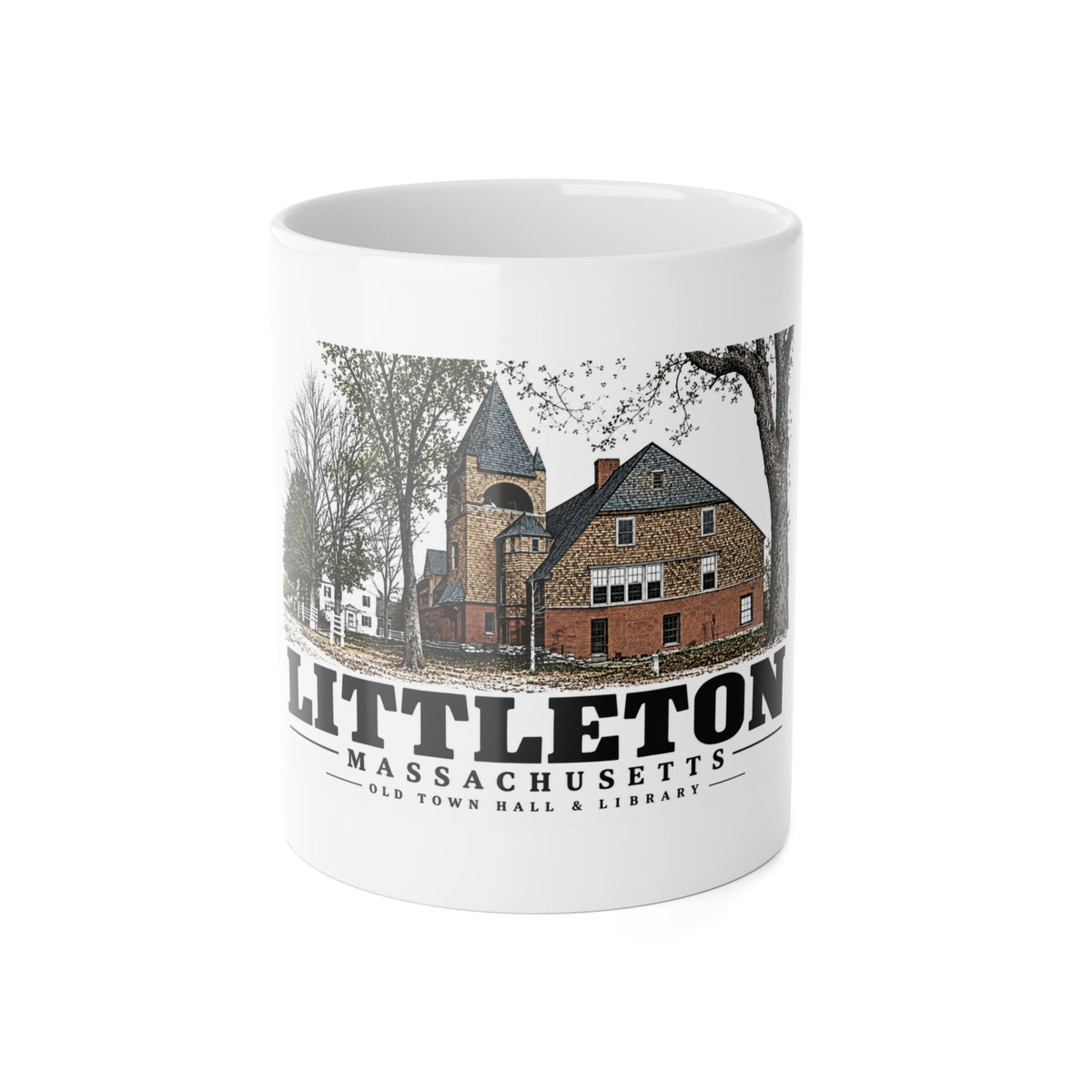 LITTLETON Old Town Hall & Library 11 oz White Ceramic Mug - Assabet Valley Goods