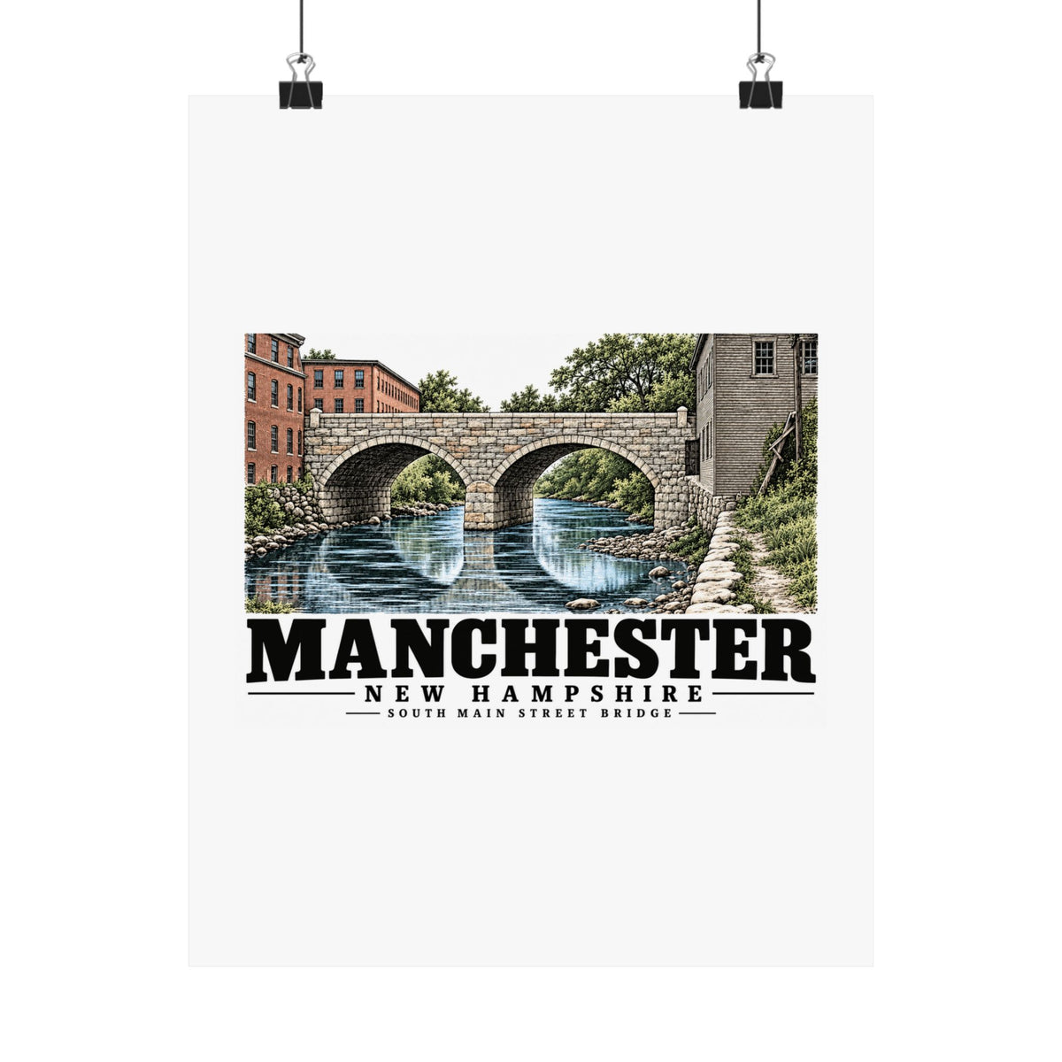 11 x 14 front of South Main Street Stone Bridge matte poster, Manchester, New Hampshire.