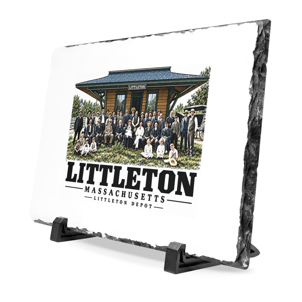 Illustrated Littleton Depot in Littleton on slate desk plaque